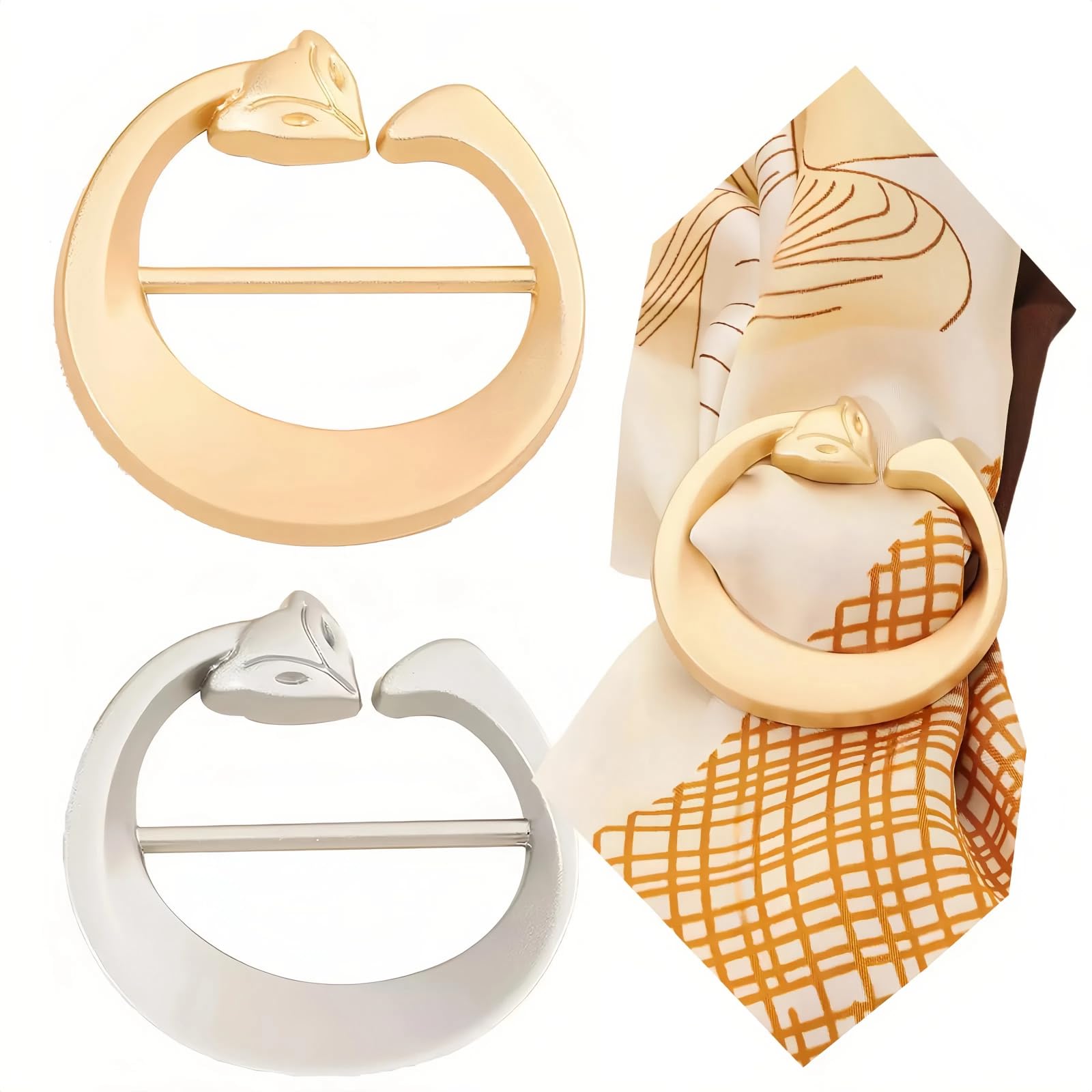 SYWDUDUCLT Scarf Ring for Women's Shawl, Silk Neckerchief, Tshirt, Gold/Sivler, S/M/L, 2 Pcs