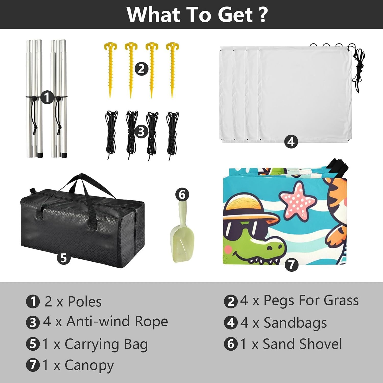 ALAZA Cute Pig Crocodile Tiger Beach Tent Sun Shelter UPF50+ Protection Beach Shade Canopy w/ 4 Sandbags for Outdoor Camping, Fishing, Backyard Fun, Picnic, 10x9 ft