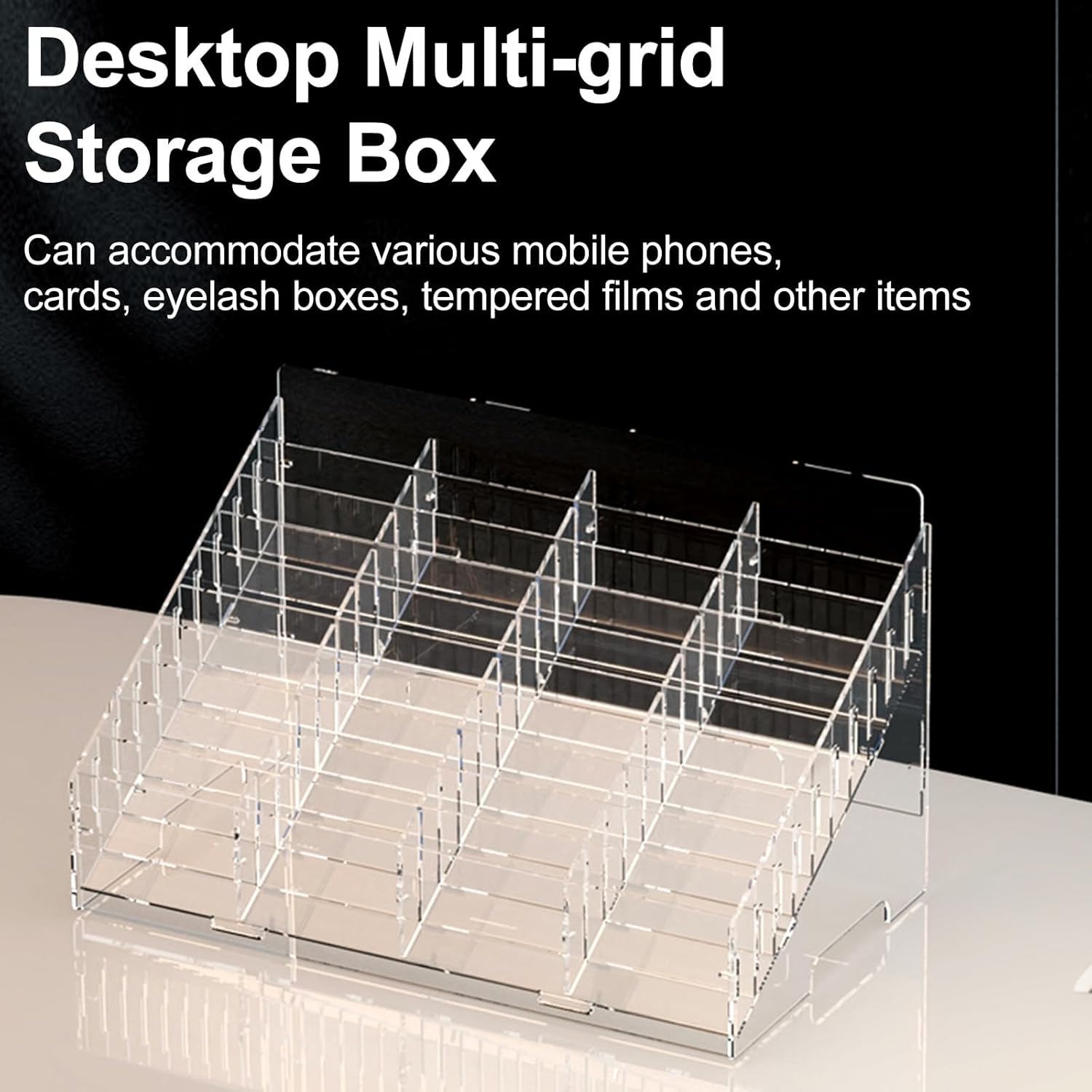 Acrylic Clear 12/18/20/24/30/40 Slots Cell Phone Holder Multiple Pocket Chart Desk Organizer, Multifunctional Storage Box Supplies(21x24x23cm/8x9x9in)