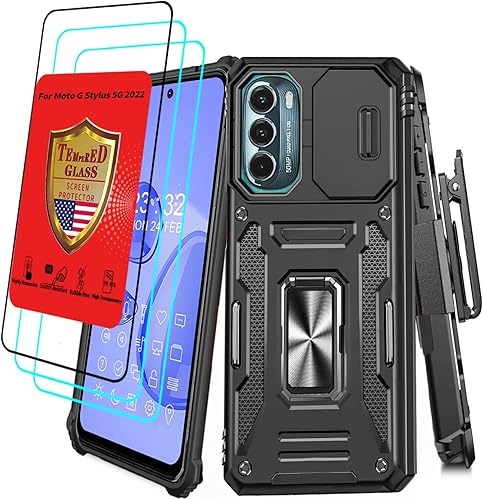 Funda para Motorola Moto G Stylus 5G 2022 con protector de pantalla, clip para cinturón, resistente grado militar, funda deslizante para cámara