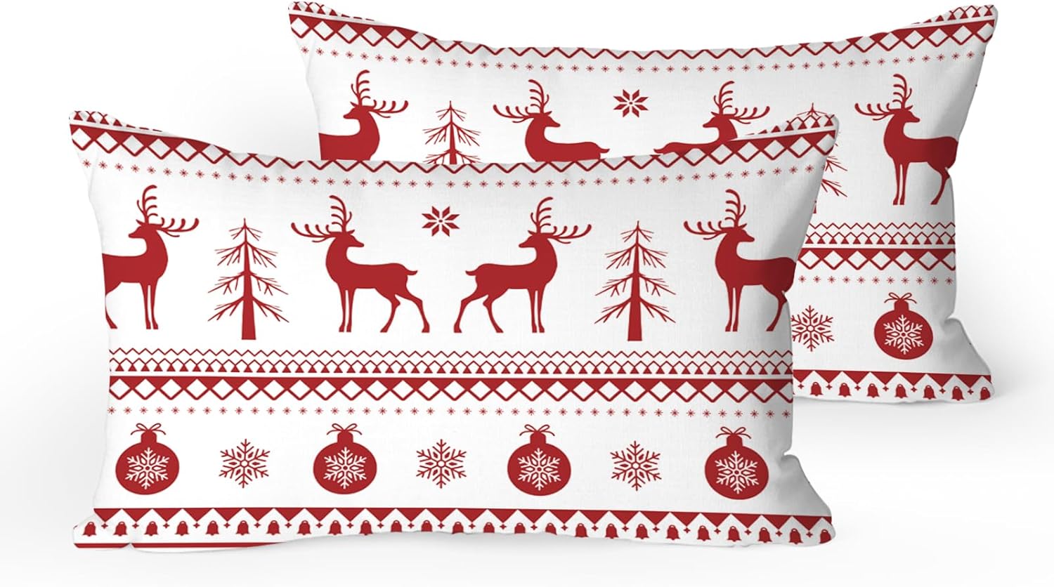 DJY Christmas Pillowcases for Bed, Red Throw Pillow Cover Set of 2 Christmas Reindeer Tree Print Decorative 20 x 28 Inch Pillow Cases Protector Home Winter Holiday Decortion for Long Throw Pillow
