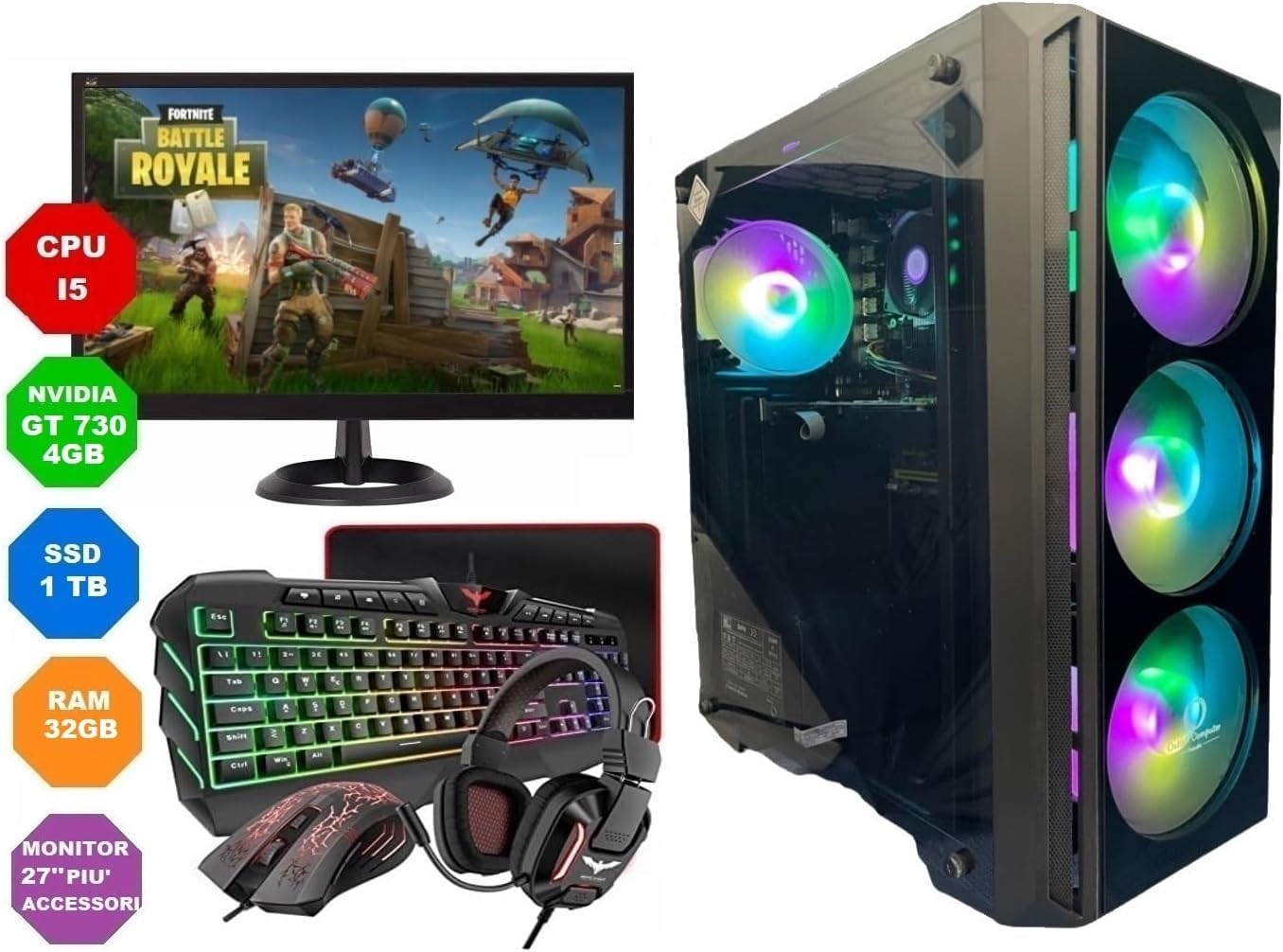 PC De Bureau Complet Avec Moniteur 27" - Intel I5, 32 Go RAM, SSD 240 Go, Windows 11 Pro - Prêt à L'emploi Avec Clavier, Souris Et Haut-parleurs