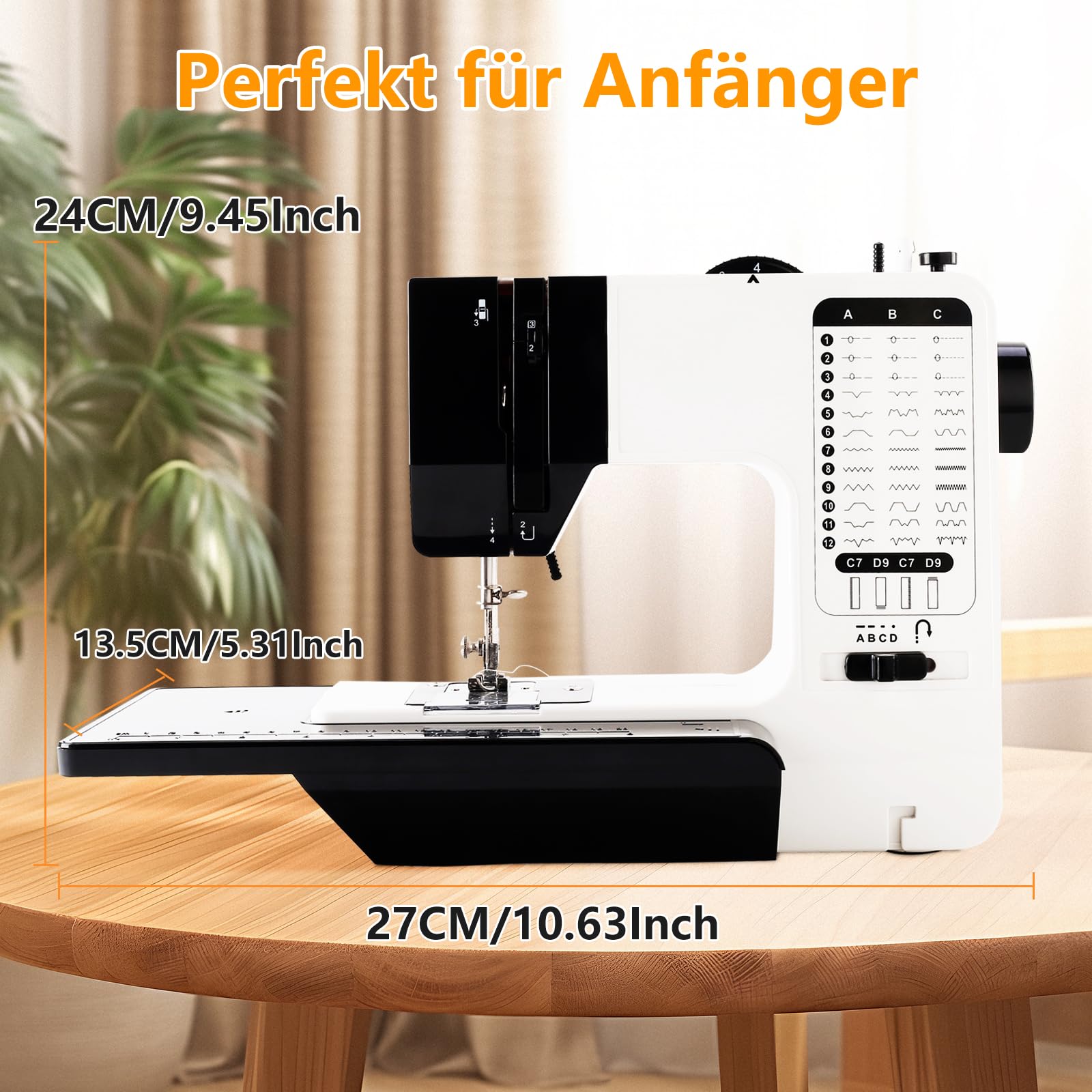 Nähmaschine für Anfänger, 38 Stichprogrammen Elektrische Nähmaschine, Tragbare Sewing Machine Mini mit Einstellbarer Geschwindigkeit mit Fußpedal & Nähset mit Verlängerungstisch