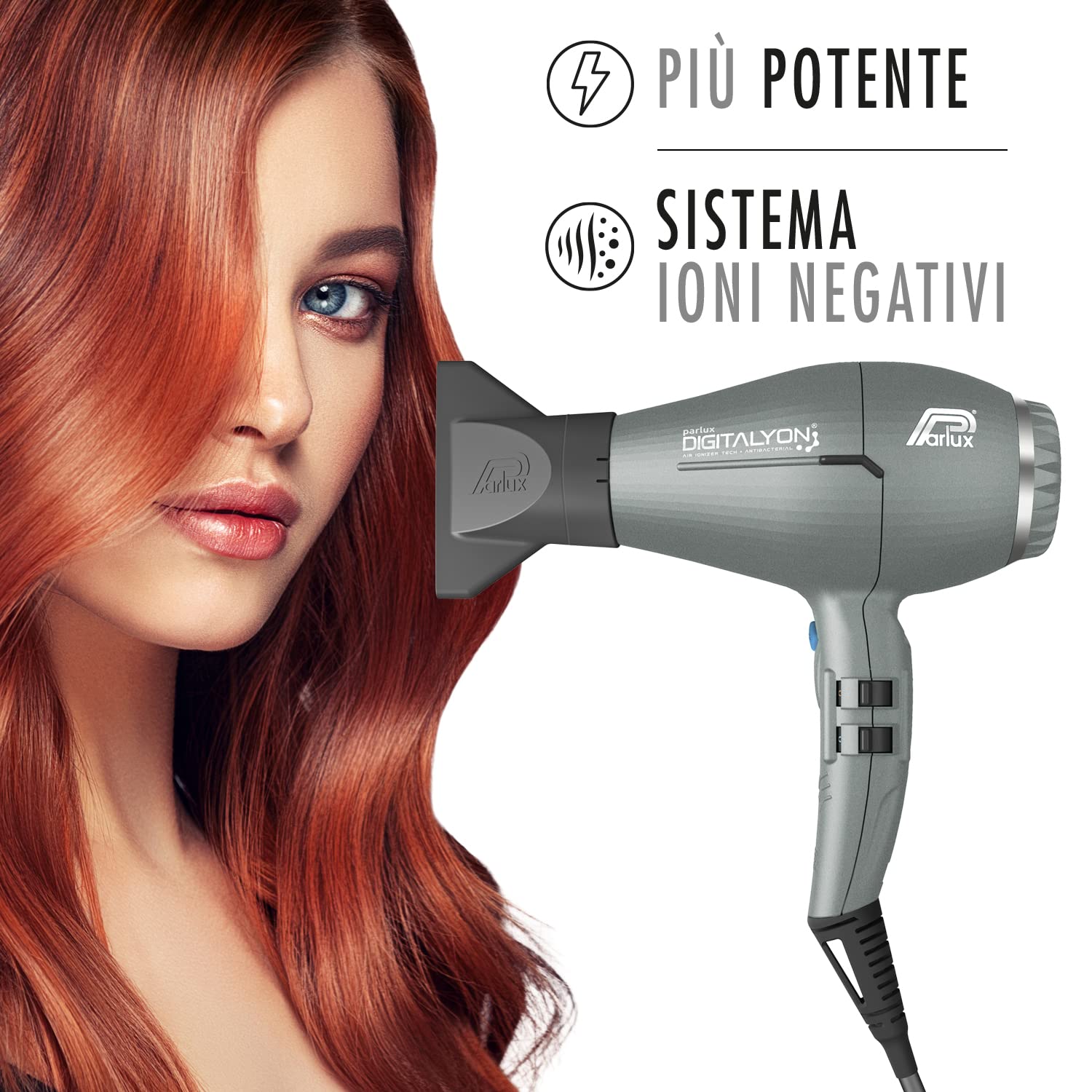 Parlux Digitalyon Sèche-cheveux numérique professionnel à ions négatifs, très léger et puissant, fabriqué en Italie (gris pailleté)