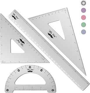 Mr. Pen Metal Geometry Kit - 4Pack Set Square, Protractor, Aluminum Ruler, Drafting Triangles