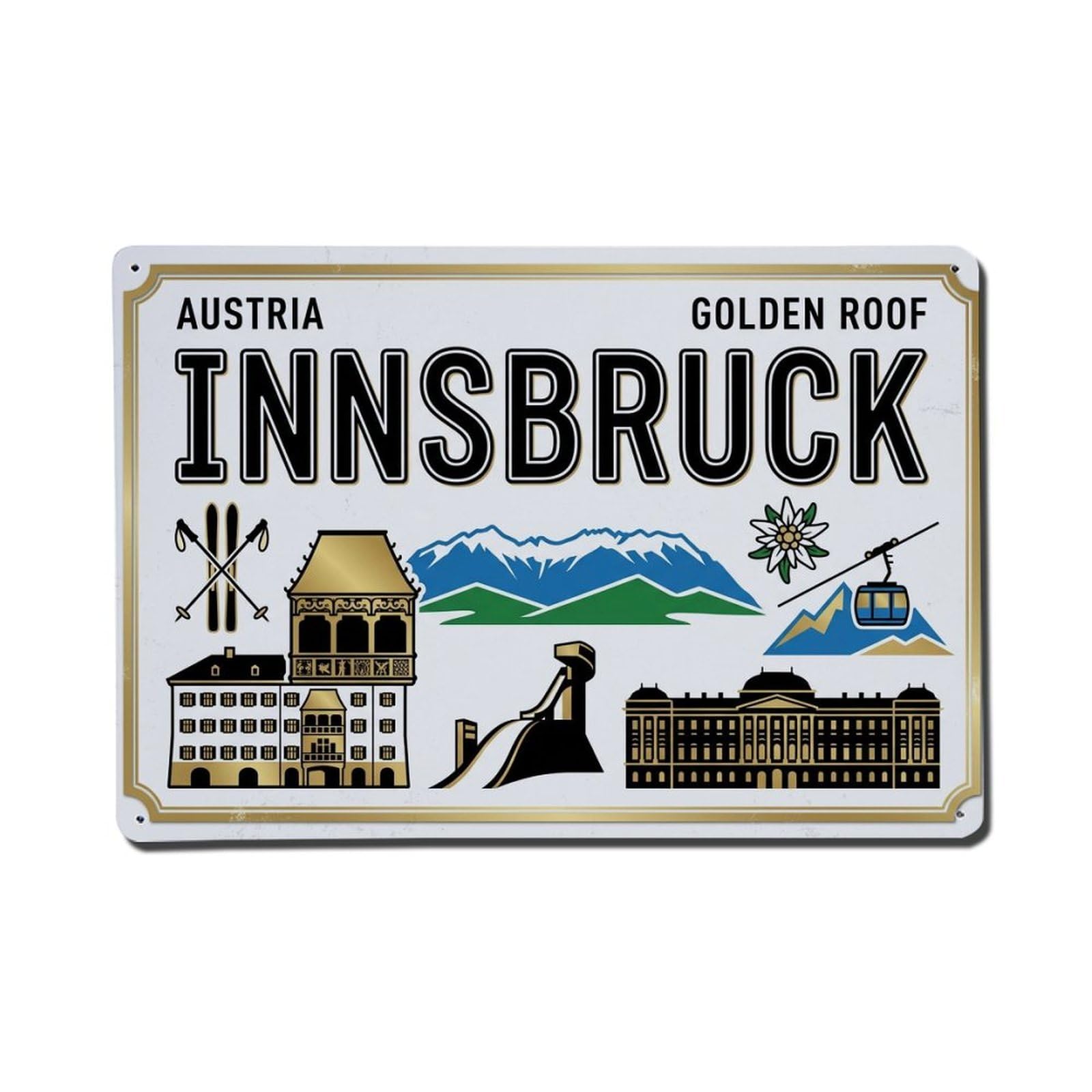 Xanthor Style Vintage Travel Innsbruck Austria Mountains Ski Metal Tin Sign