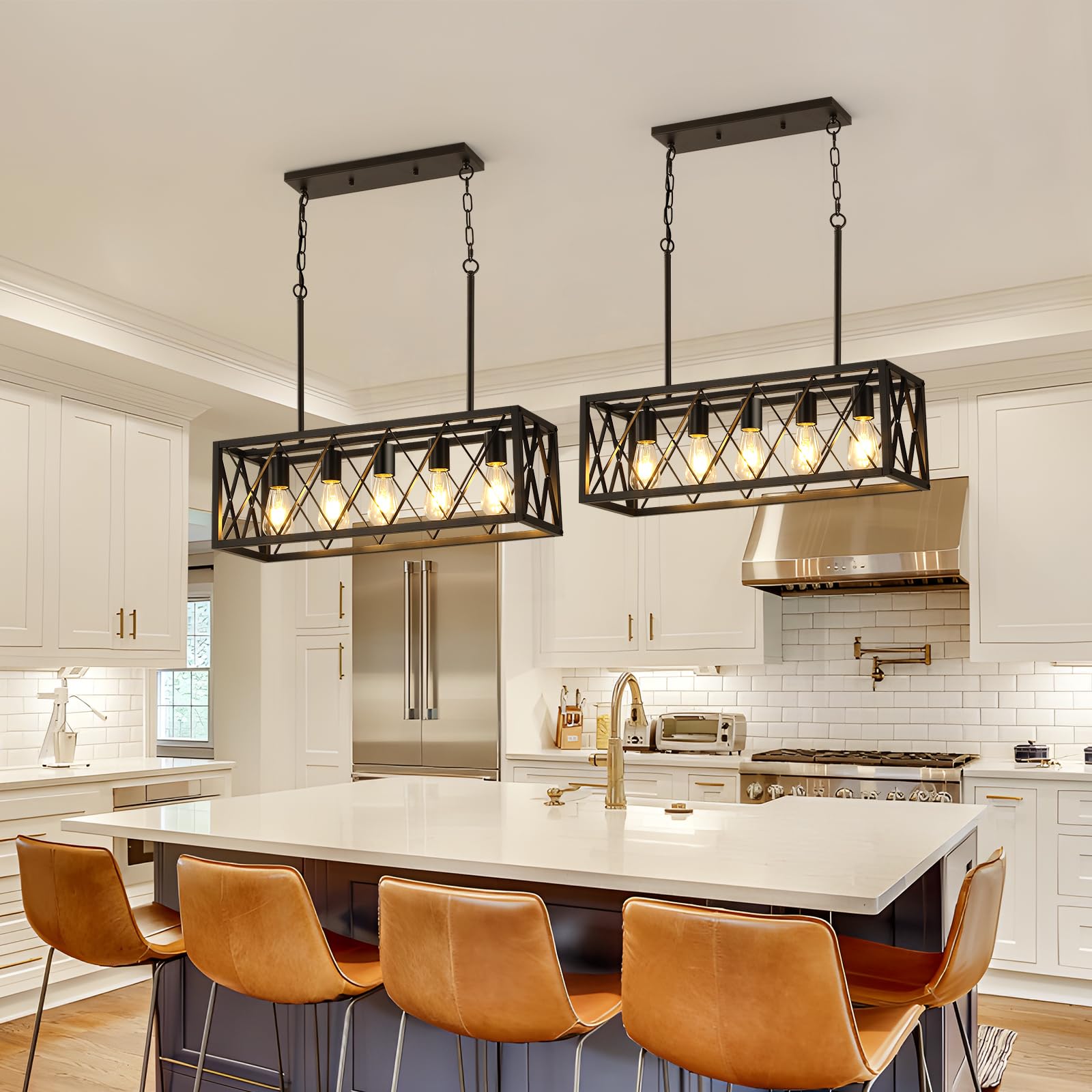 KEESFU Black Farmhouse Kitchen Island Lighting, 5 Lights Pendant ...