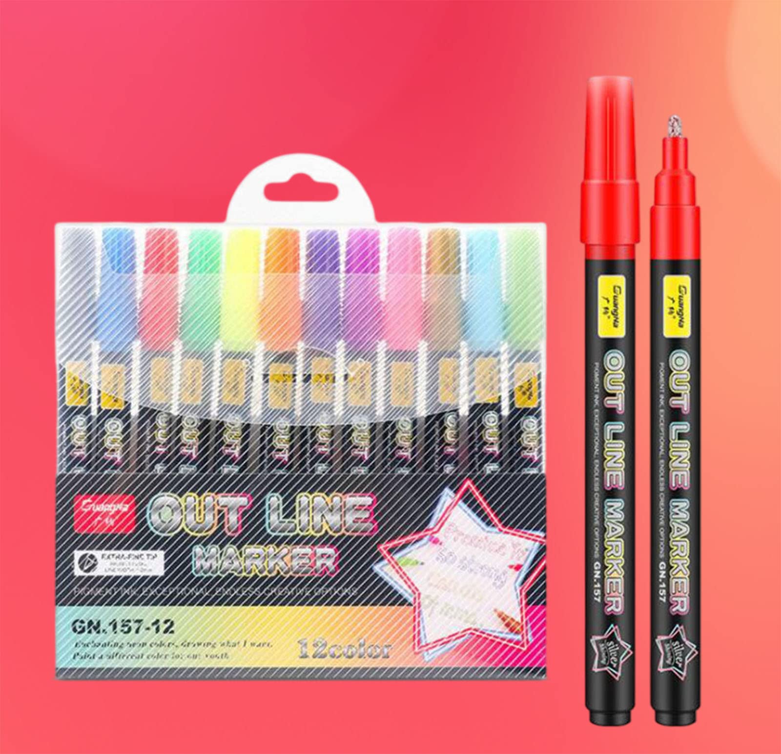 zengxiaoyun Doodle Dazzled Markers,12 Colors Outline Markers Double Line Pens， Permanent Markers Pens for Art, Painting, Drawing & Art Supplies