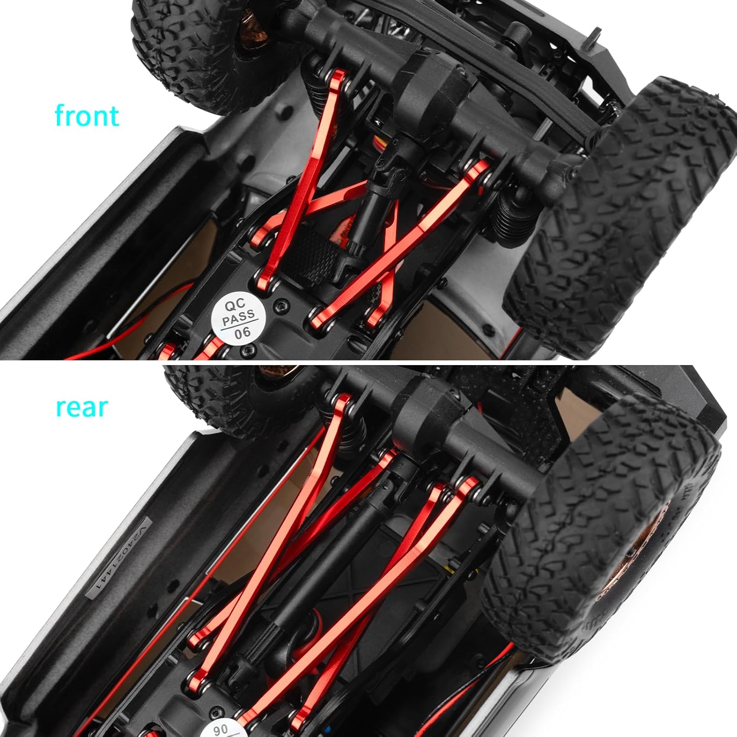 QUE-T Aluminum Chassis Links High Clearance Suspension Link Set for 1:24 Axial SCX24 GX 470 RC Crawler Car (Red)