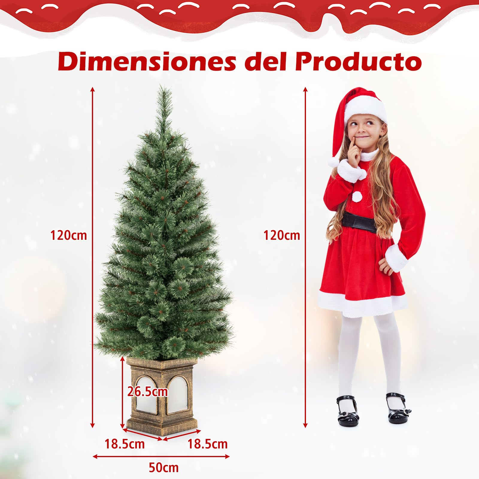 GYMAX Árbol de Navidad de 120 cm con 3 Modos de Transformación y 100 Luces LED, Árbol de Navidad con 116 Agujas de Abeto en Flor, Abeto con Base de Cemento (Estilo 1)