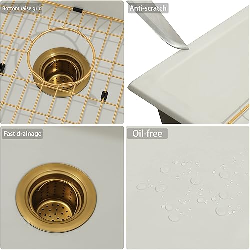 Miniatura 24 de Fregadero de barra blanco para montaje inferior, fregadero de barra compuesto pequeño de 16 x 18 pulgadas, fregadero de granito para cocina y bar