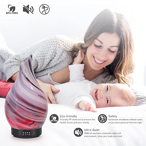 Miniatura 6 de Difusor de aceite esencial de 41fl oz con difusor ultrasónico de aromaterapia con vidrio hecho a mano sin BPA sin agua apagado automático ajuste de