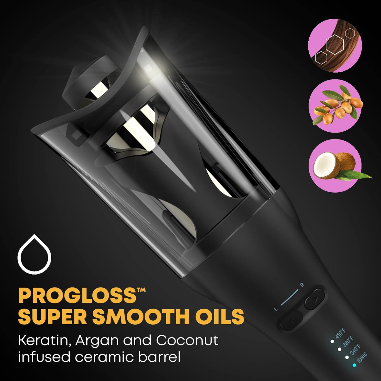 Revamp Progloss Black Ceramic Rotating Curling Iron with LED Indicator