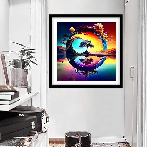 Miniatura 3 de ckdiluy Kits de pintura de diamantes de paisaje para adultos, kit de arte de diamantes de árbol de la vida para adultos - DIY 5D de perforación