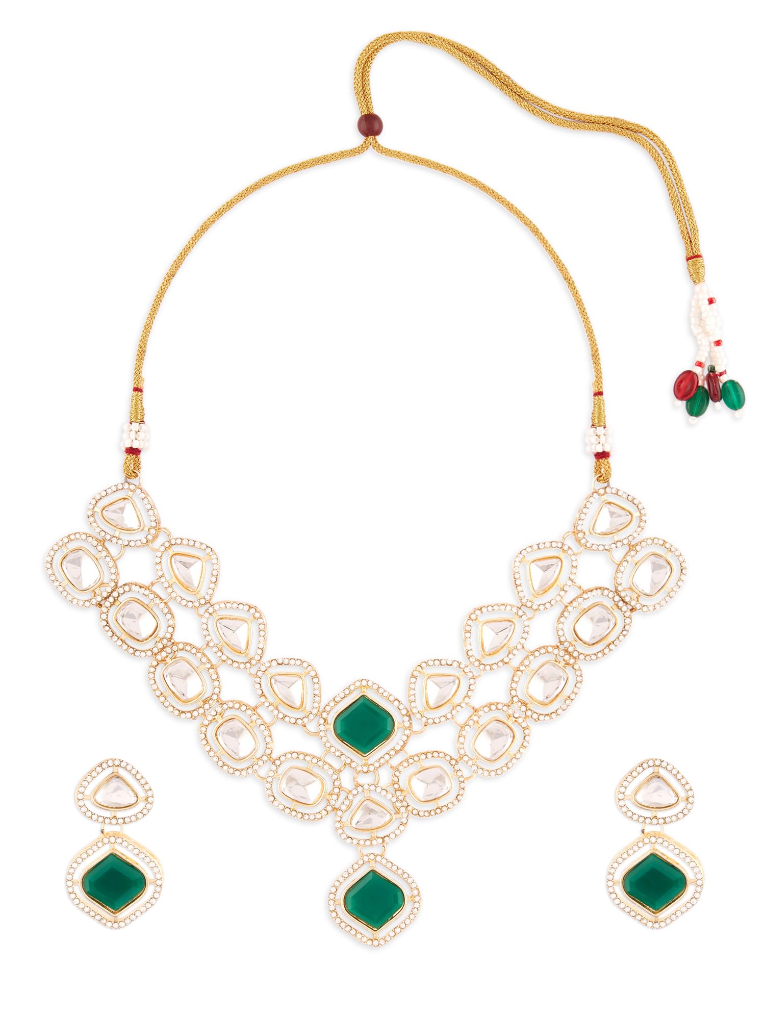 ZAVERI PEARLS Green Stones Dazzling Austrian Diamonds Layered Choker Necklace & Earring Set For Women-ZPFK17353 (B0CXDS41NM) Amazon Price History, Amazon Price Tracker