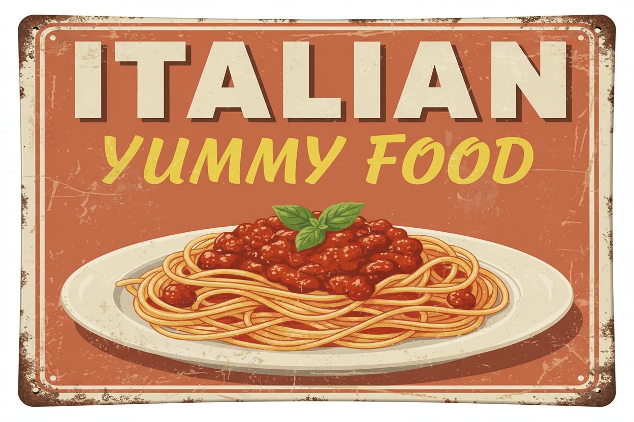 Wall Decor Italian Food | Full Color Sidewalk Display Sign Board With Metal Ground Stakes | 8x12Inch Vintage Signs Aluminum Plates Printed
