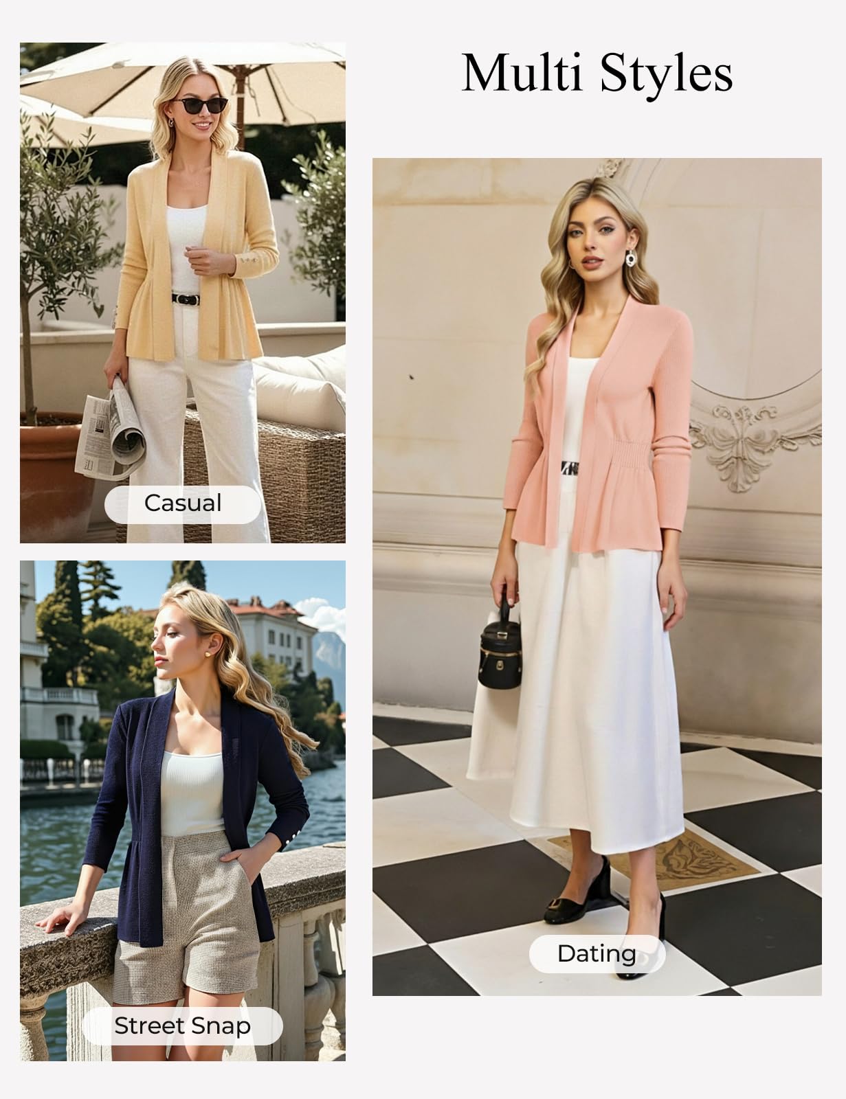 GRACE KARIN Mujer Casual Chaqueta de Punto 3/4 Manga Delantera Abierta Verano Ligero Top