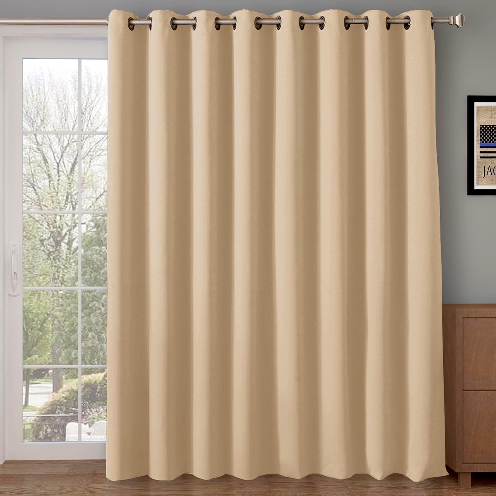 Rose Home Fashion Blackout Sliding Door Curtains, Room Darkening Thermal Insulated Curtains for Living Room Bedroom, Sliding Glass Door Drapes, 1 Panel, W100 x L96, Biscotti Beige
