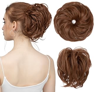 SARLA Messy Bun Hair Piece Updo Synthetic Tousled Ponytail Hairpieces Scrunchies Bun Extensions for Women Girls Light Auburn