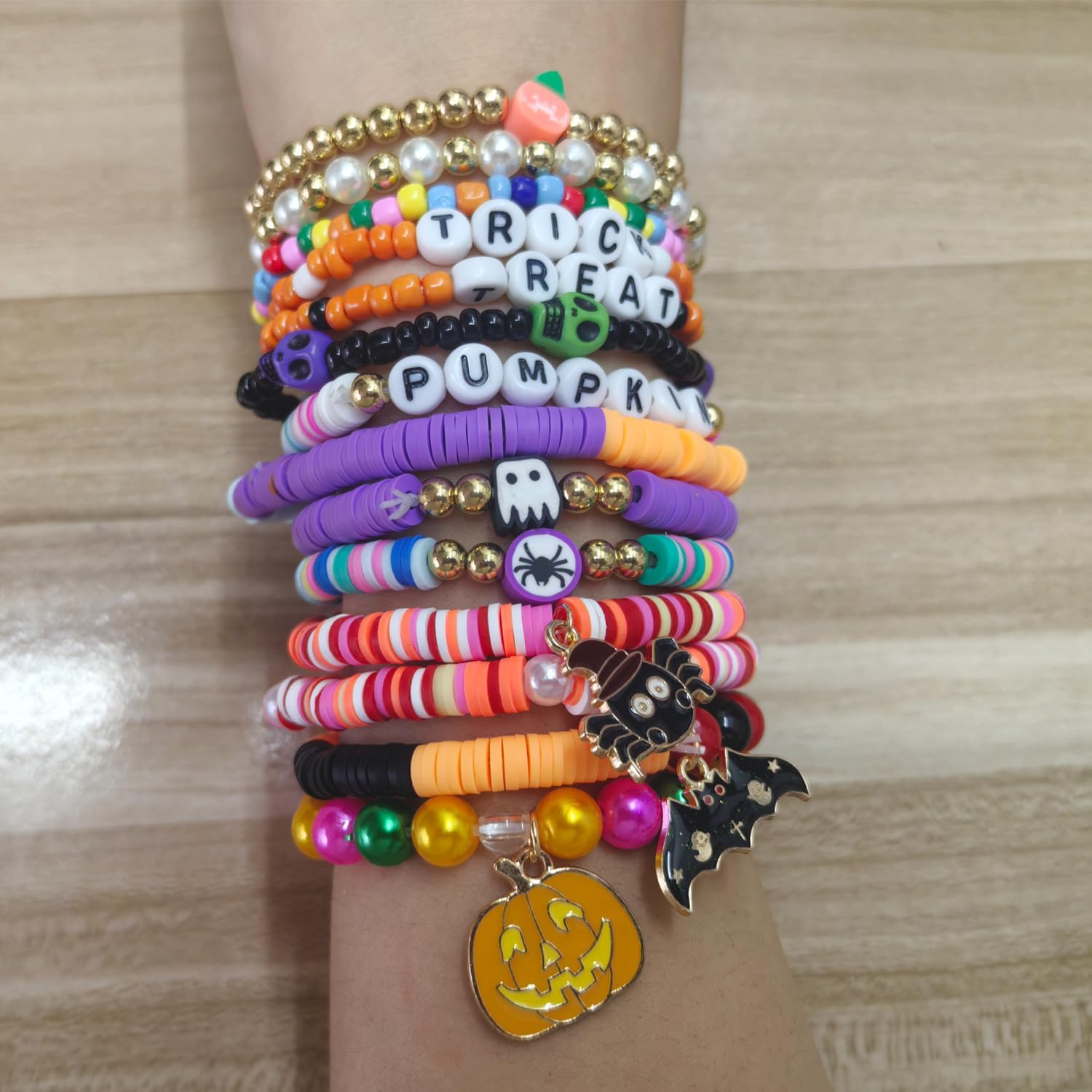 14pcs Halloween Bracelets Set Colorful Festive Adjustable Clay Bead Bracelets Bulk Women's Clay Surfer Heishi Bracelet for Women Party Supplies - Image 5
