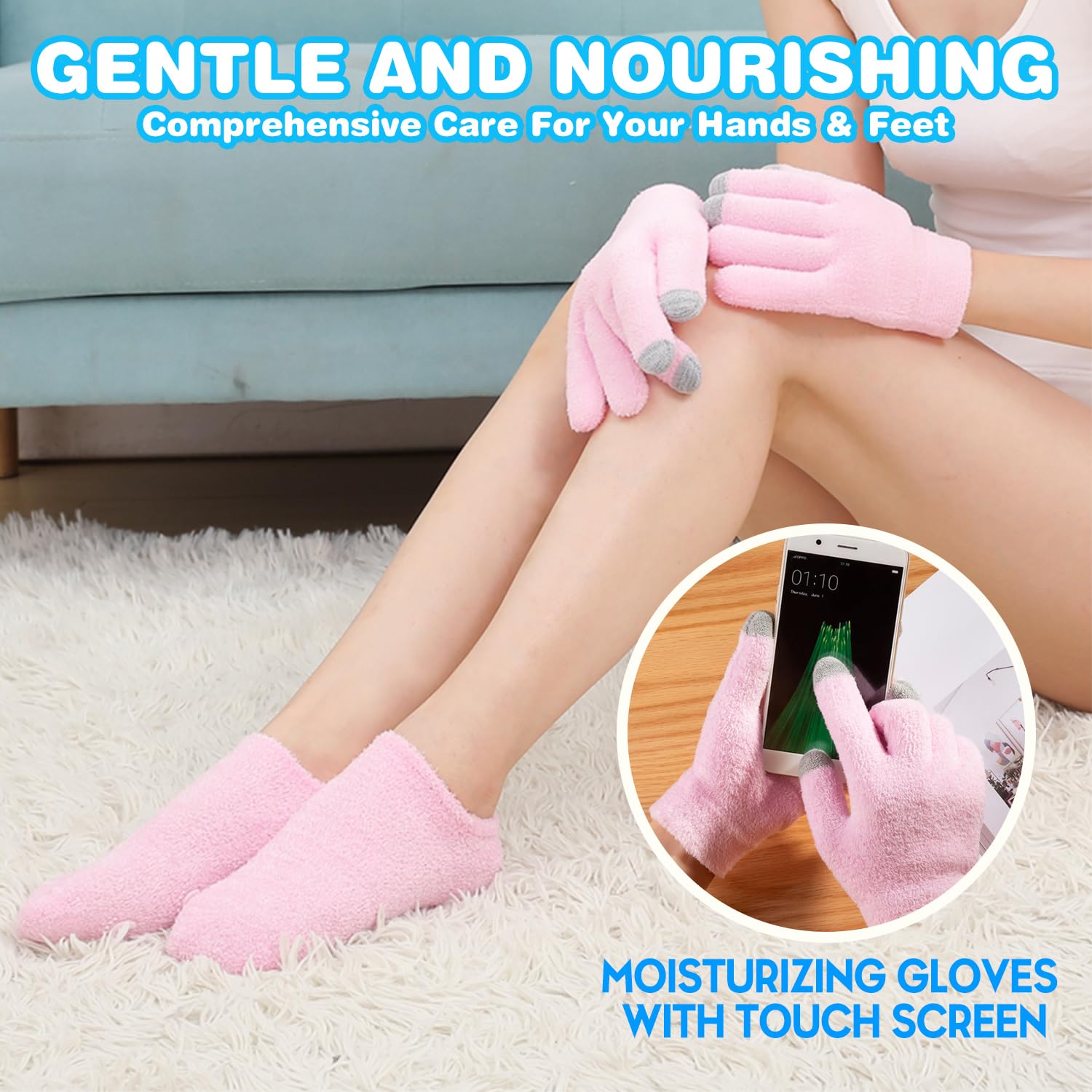 4 guantes y calcetines hidratantes para pantalla táctil, calcetines y guantes de terapia hidratante de spa, suavizan la reparación de grietas en seco, cuidado de la piel de manos y pies, eficaz en