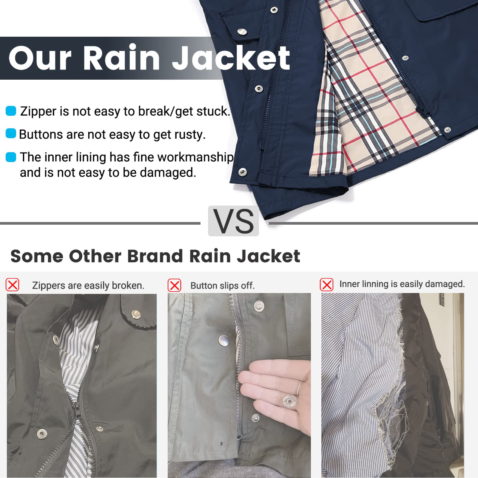 Abrigo de lluvia para mujer, impermeable, con capucha, ligero, chaqueta de lluvia para mujer al aire libre, trinchera, cortavientos largos, Azul / Patchwork, XXL