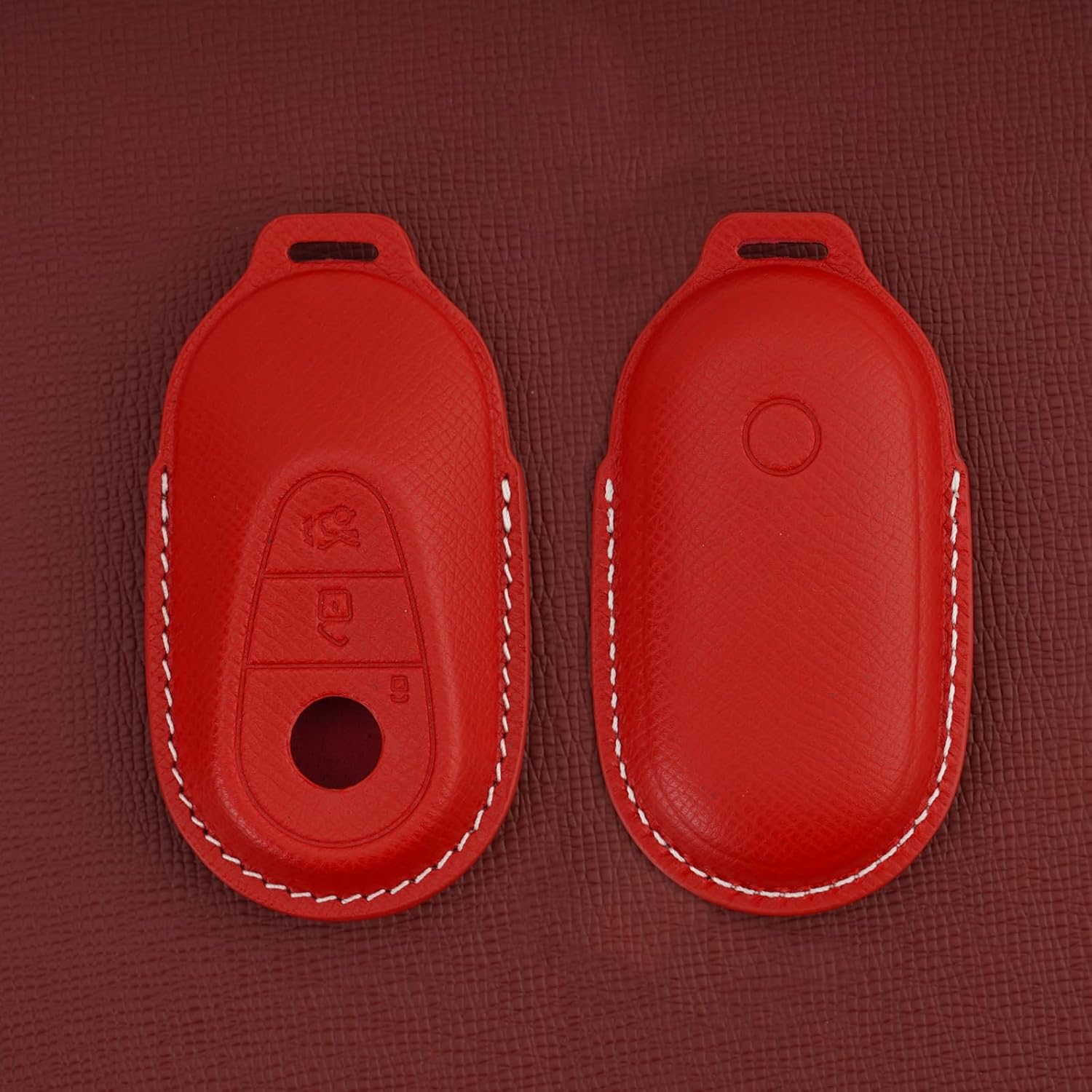 Leather Key Fob Cover with Keychain, Compatible with 2020-2022 Mercedes Benz E-Class, G-Class, and S-Class Smart Remote (Red) - Image 5