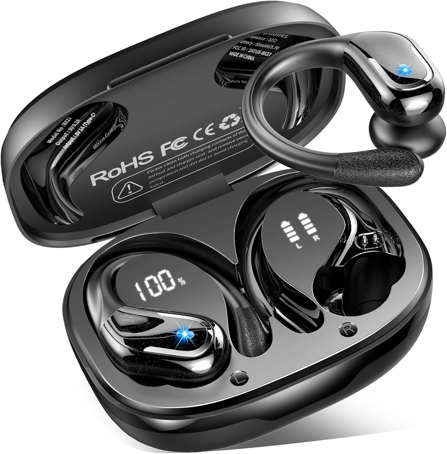 Wireless Earbuds, Sport Bluetooth 5.4 Headphones 2026 New Bluetooth Earbuds with 75Hrs Stereo, 4 ENC Mic, Noise Canceling Over-Ear Buds with Earhooks, IP7 Waterproof Earphones for Workout/Running/Gym