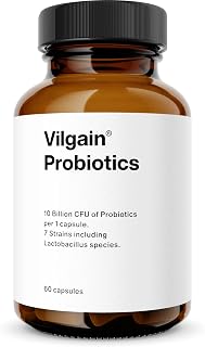 Vilgain Probiotika - 10 Bakterienkulturen + Inulin - 20 Mrd. KBE, magensaftresistent, Darmflora, 60 Kapseln - Hochdosiert, Laktosefrei, Probiotikum - Vegan, Ballaststoffe, Für Erwachsene & Senioren