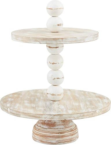 Mud Pie Servidor con cuentas gruesas en niveles, 16.1 in x 13.0 in (de) diámetro, marrón claro