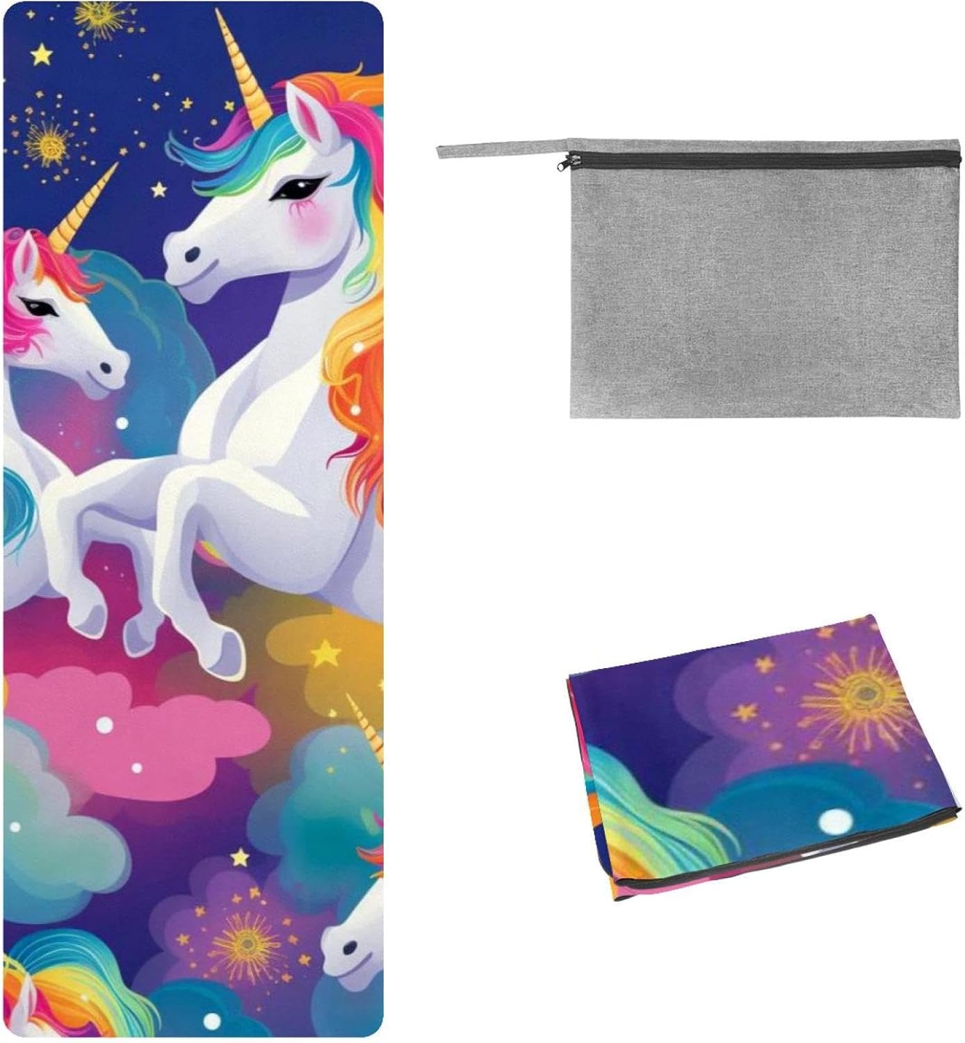 Yoga Towel, Rainbow Unicorn Pattern Non Slip Sweat Absorbent Hot Yoga Mat Towel for Hot Yoga, Pilates and Fitness - 72.8" x 26.8"