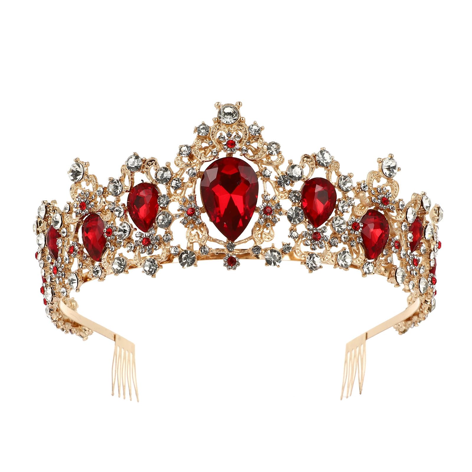 Tiara y tocado de novia con piedras brillantes y peine anti-tirones 8