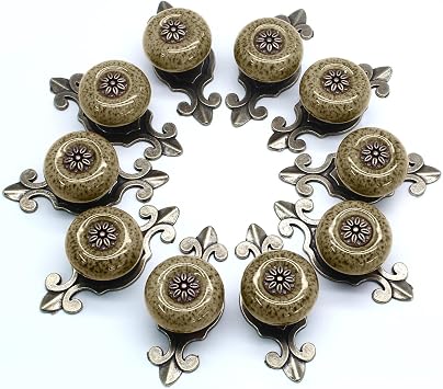Ceramic Knobs White with Pattern, 10pcs