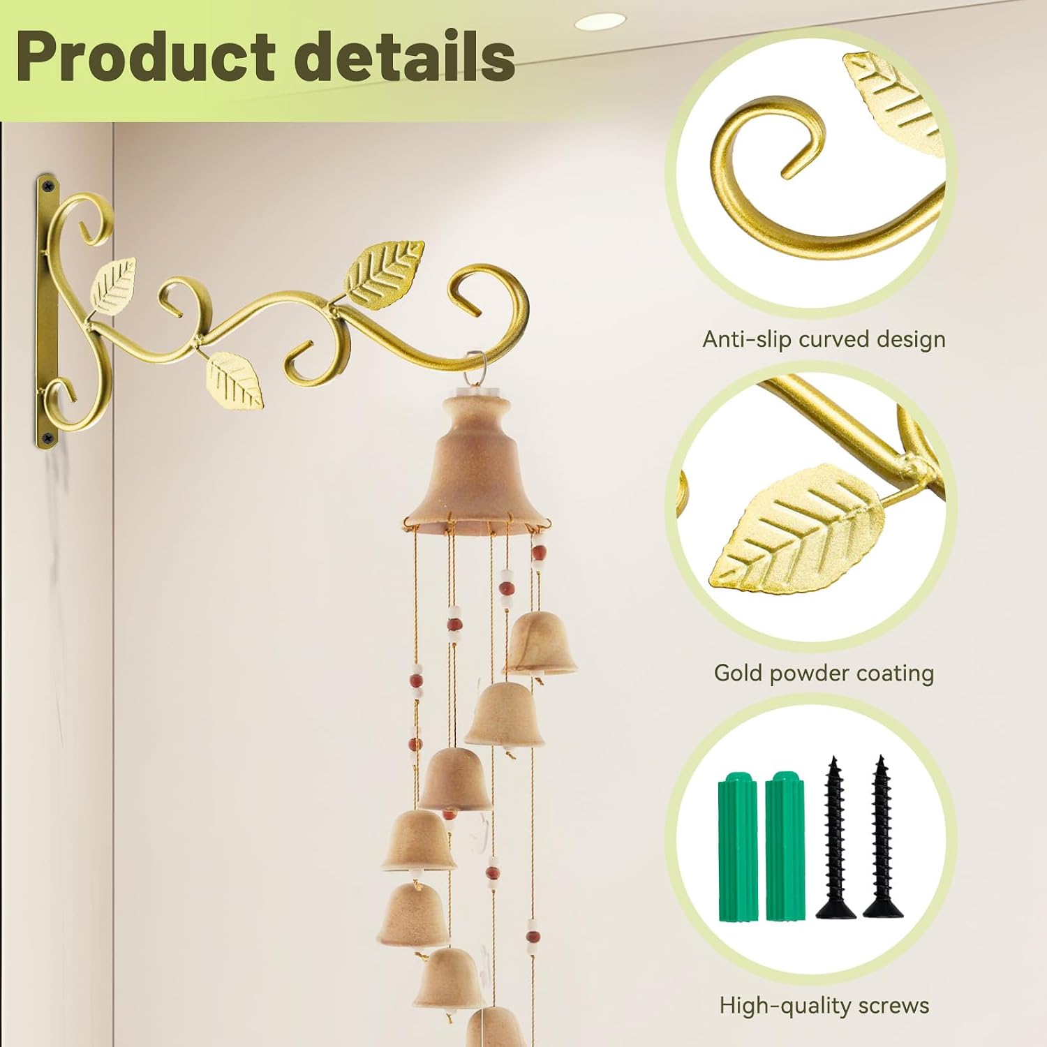 2Pack Hanging Plant Bracket Hooks, 12'' Iron Wall Plant Hanger, Multifunctional Brackets for Hanging Plants/Flower Baskets/Bird Feeders/Wind Chimes, Wall Hooks for Plants Outdoors/Indoors, Home Decor image 4