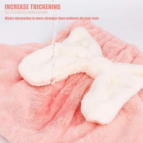 Miniatura 2 de POKTEK Sombrero de cabello seco, toalla súper absorbente para cabello mojado, envoltura de cabeza de secado rápido con gorro de ducha de nudo de