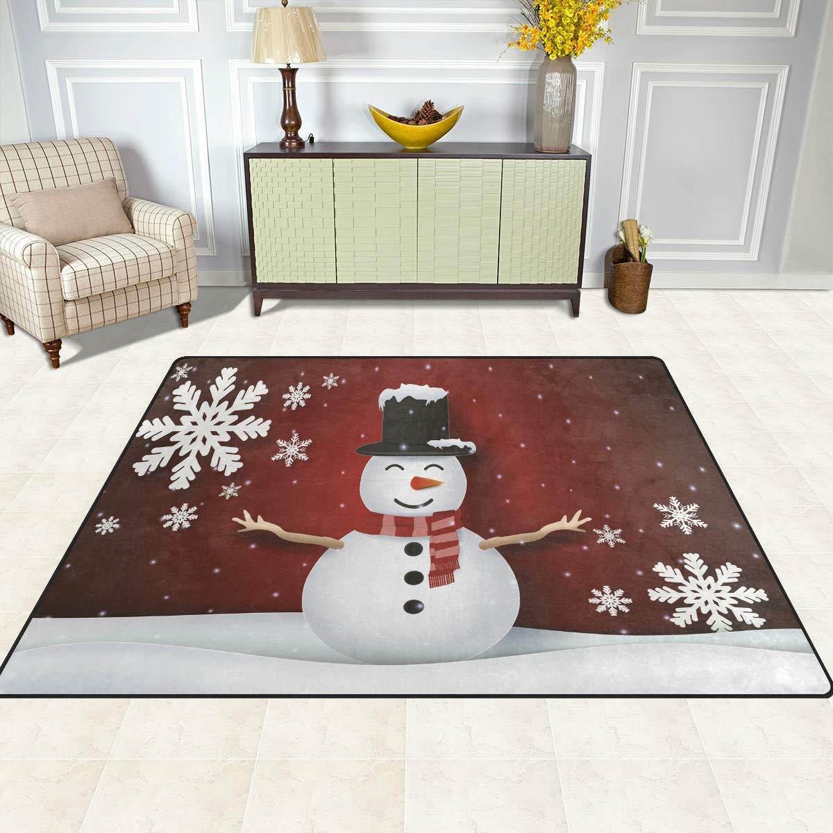 Mnsruu - Alfombra de Navidad, diseño de muñeco de Nieve, Tela, Multicolor, 203cm x 147.3cm(7 x 5 Feet)