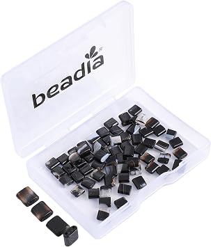 Beadia Natural Black Striped Agate Stone Tila Beads 5x5mm Square 2-Hole Spacer Beads for DIY Bracelet Earring Making 15"/Strand