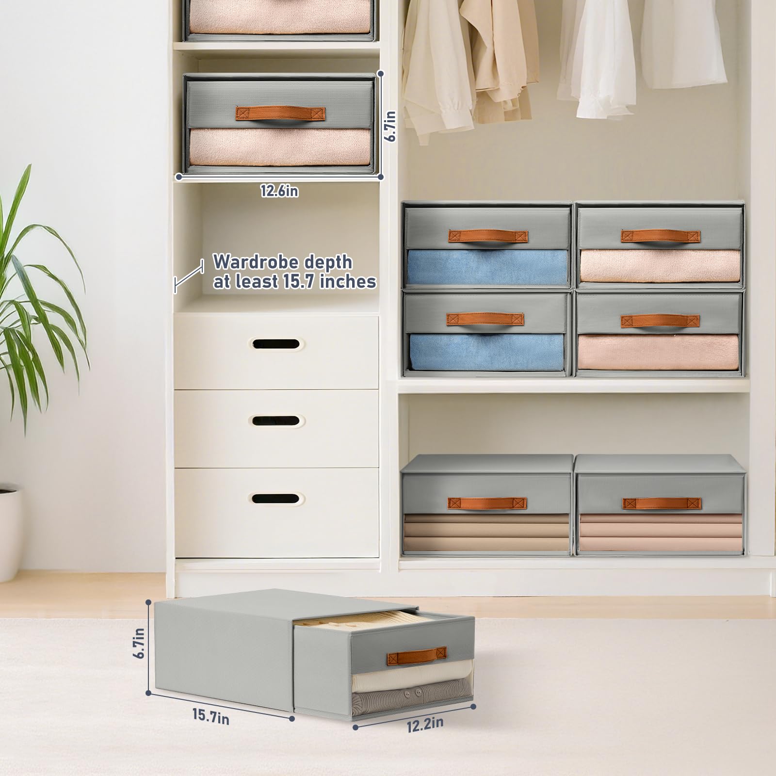 DIMJ Cajones Sistema de Organización Cajas de Cajones - Juego de 4 Cajas de Almacenamiento Plegables con Ventana 40 x 32 x 17 cm Organizador Cajón, Armario Organizador para Armario, Gris