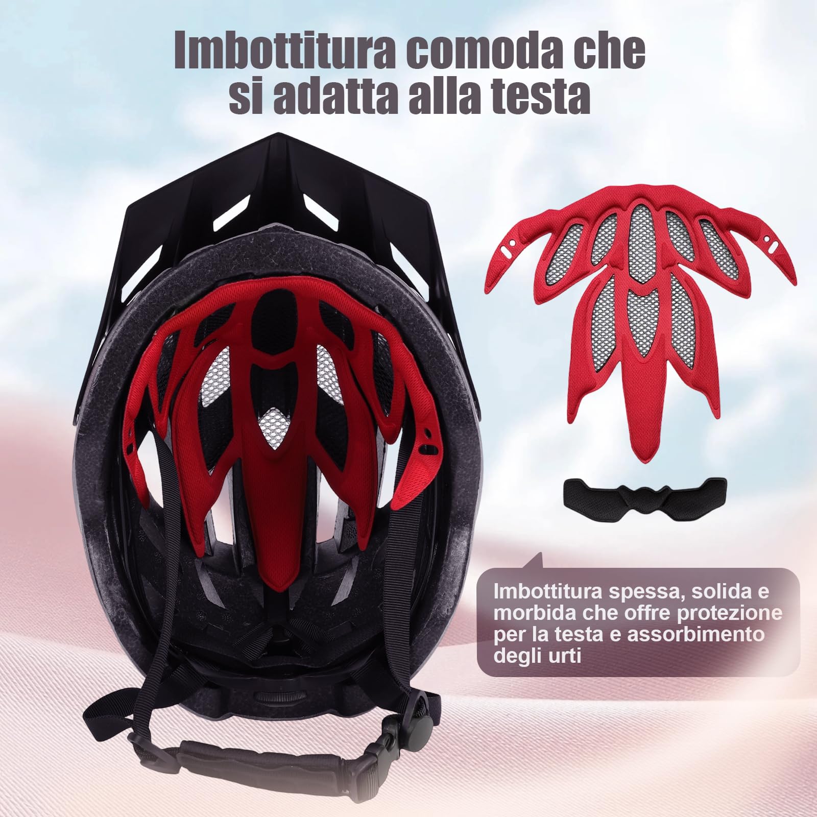TOMSHOO Casco Bici MTB Ultraleggero Uomo Donna, Traspirante con Visiera Removibile e Rete Anti-Insetti,Regolabile 58-61cm PC+EPS, Riflettente Notturno – Mountain Bike Monopattino Elettrico