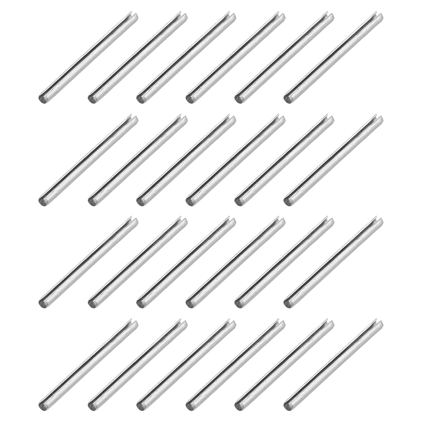 sourcing map 60Pcs Slotted Split Roll Pins 1/10 Inch(2.5mm) Dia. 1-1/5 Inch(30mm) Length Steel Spring Tension Expansion Dowels for Secure Fastening, Silver