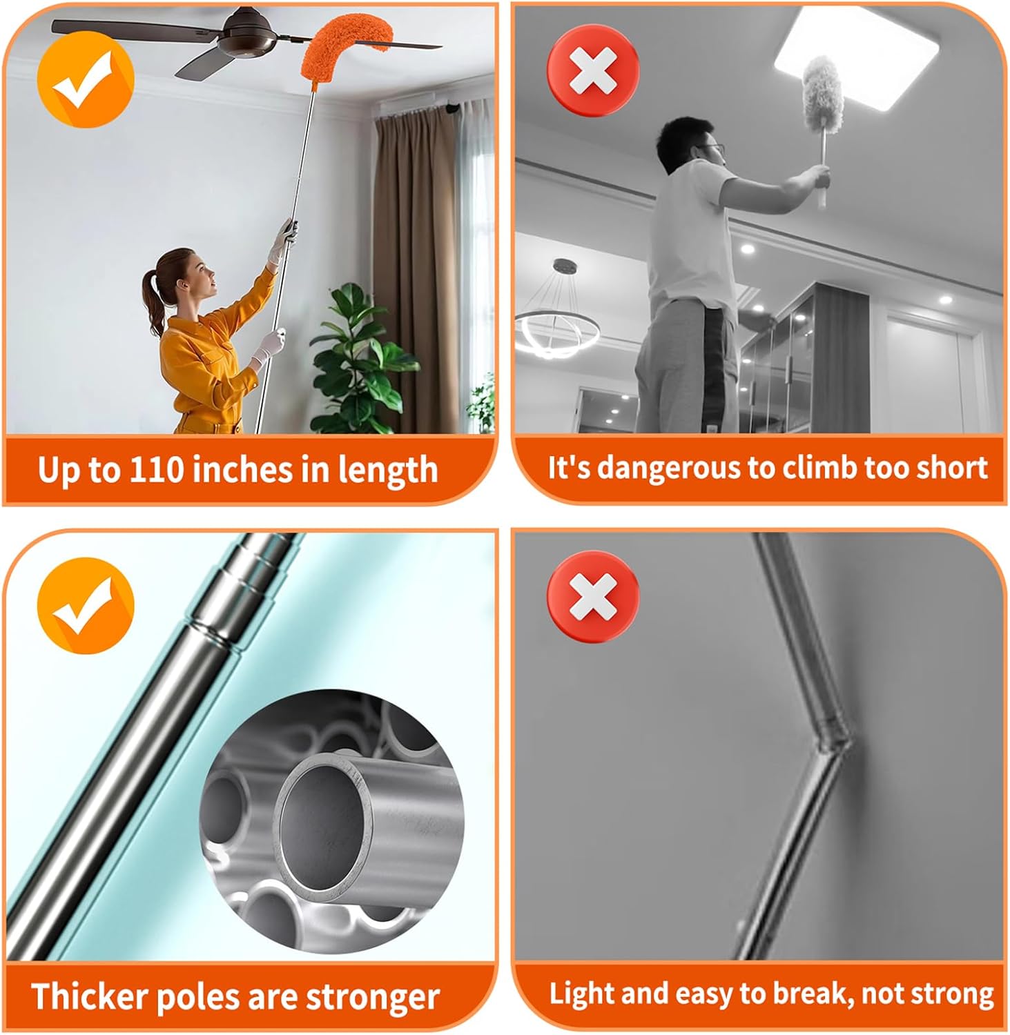 Cobweb Duster with Extens Pole, Cleaner Outdoor Telescoping Extended