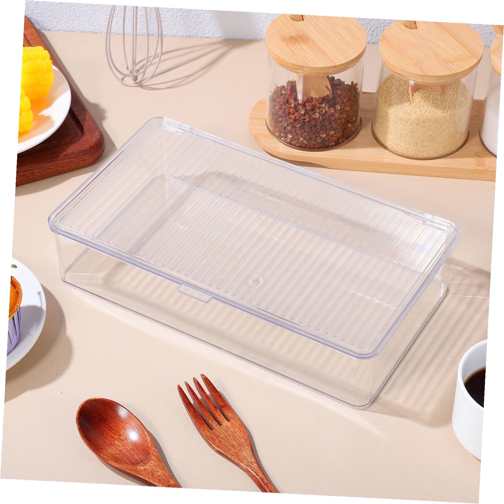 BESTonZON Bandeja Transparente para Cubiertos Organizador De Cajones para Utensilios De Cocina Recipientes para Cubiertos Encimera Palillos Cuchara Tenedor Contenedor De Almacenamiento con