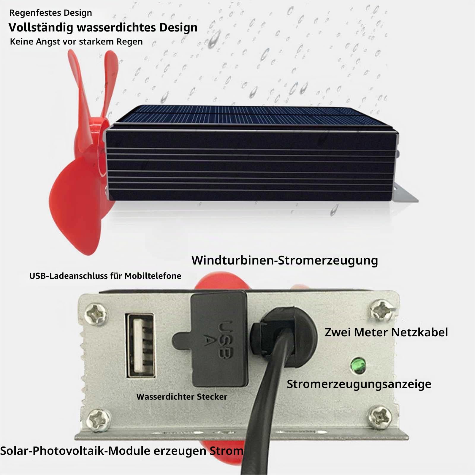 Solarstrombank, Wind Range Generatoren Automatisches Aufladen Von ElektromotorräDern Und Elektrofahrzeugen, Usb-Handy-Ladefunktion Wasserdicht Windkraft-Solarstrom-Generator