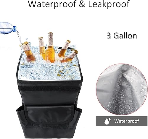 Miniatura 4 de Bolsa de basura para automóvil, paquete de 2 cubos de basura plegables a prueba de fugas, 3 galones, color negro y morado