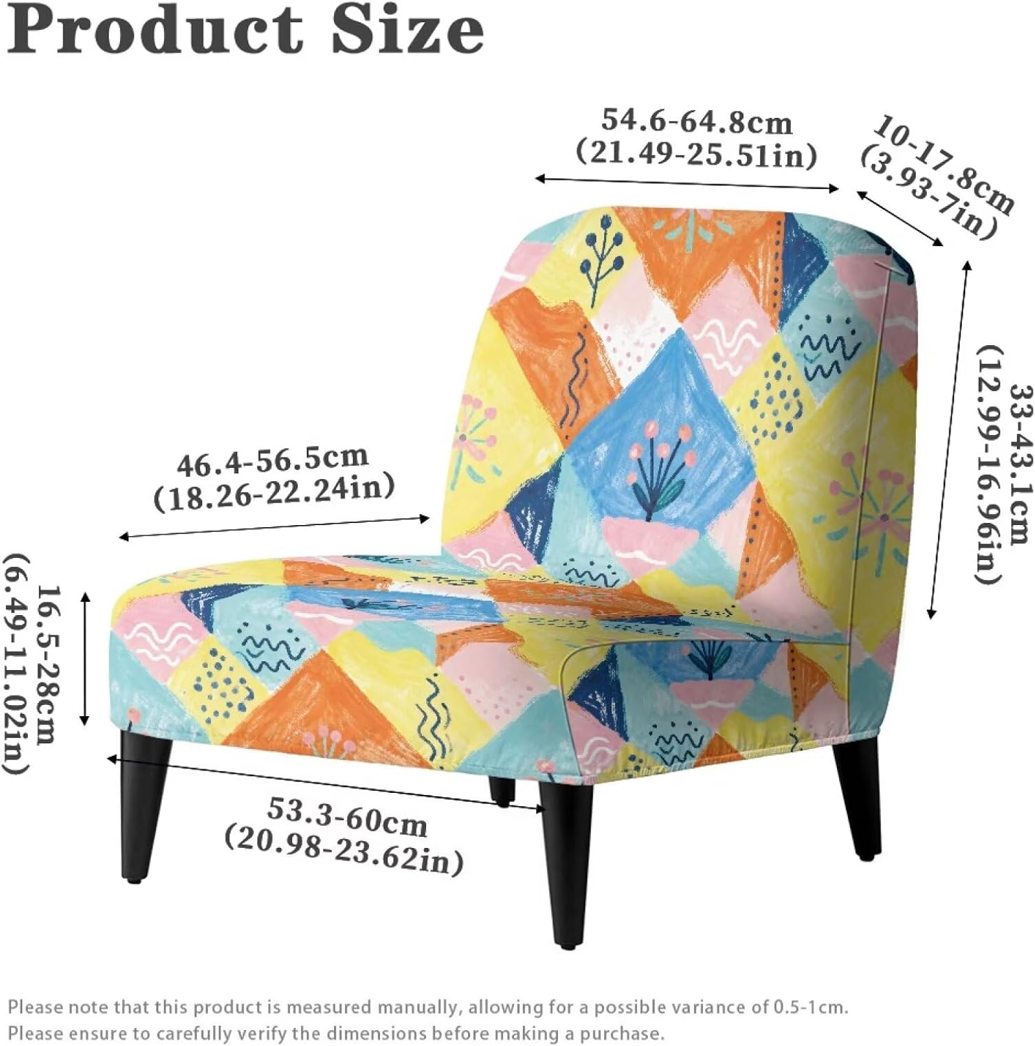 Armless Sofa Chair Cover Armless Chair Slipcover Modern Non-Slip Stretch Universal Thin Fabric Furniture Protector Covers with Elastic Band,Colorful Flower Plaid