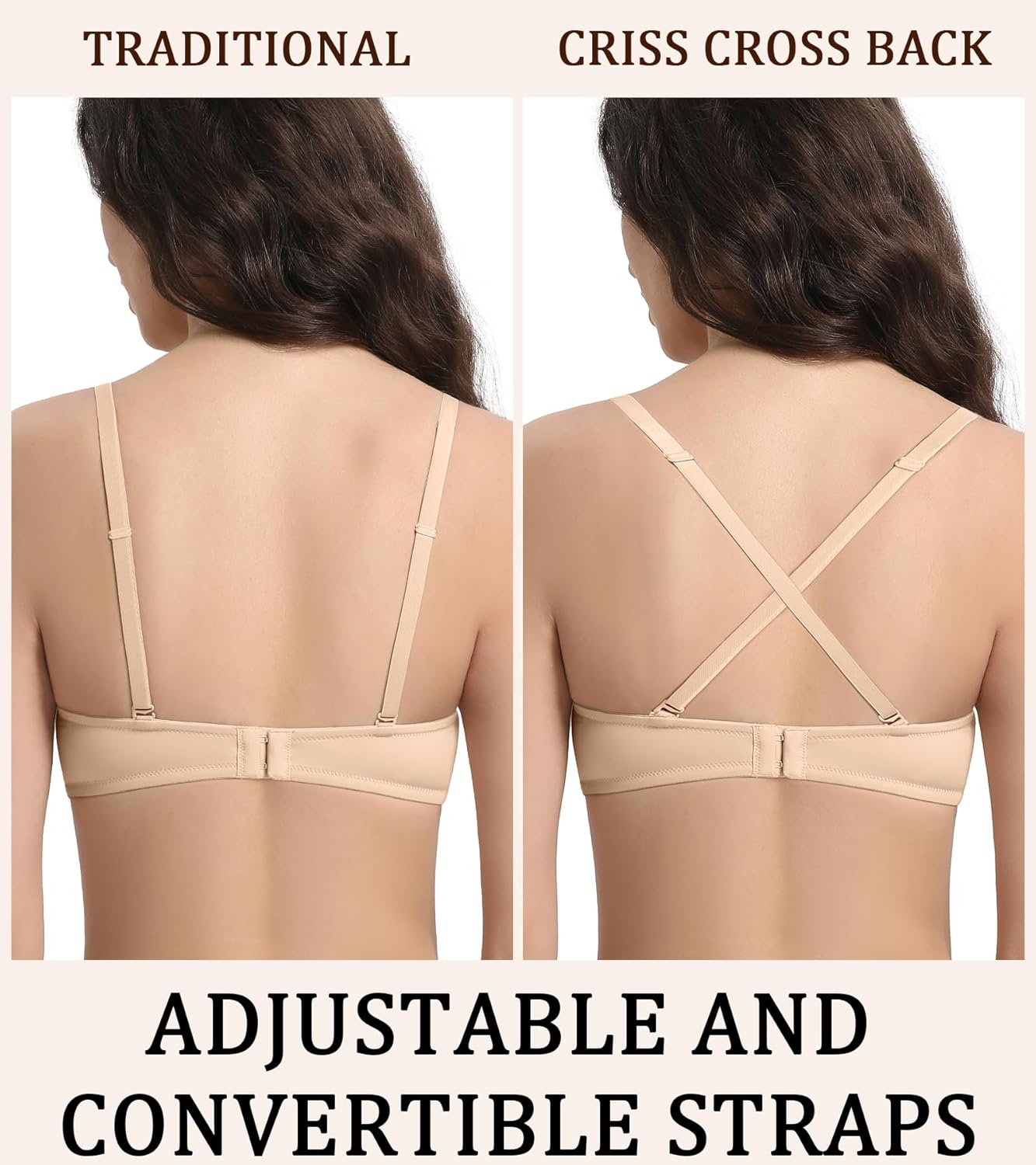 Women's Plunge Push Up Low Cut Bra Deep V Sexy Underwire Add Cup T Shirt Bras - Image 2