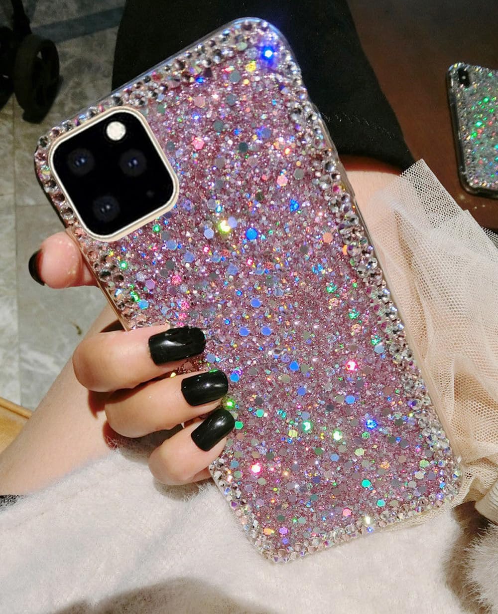 Case for iPhone 12/12 Pro Case Glitter, Pink Glitter Sparkly Shiny Bling Sparkle Cute Cover, Anti-Scratch Soft TPU Slim Fit Shockproof Protective Phone Cases for Women Girls