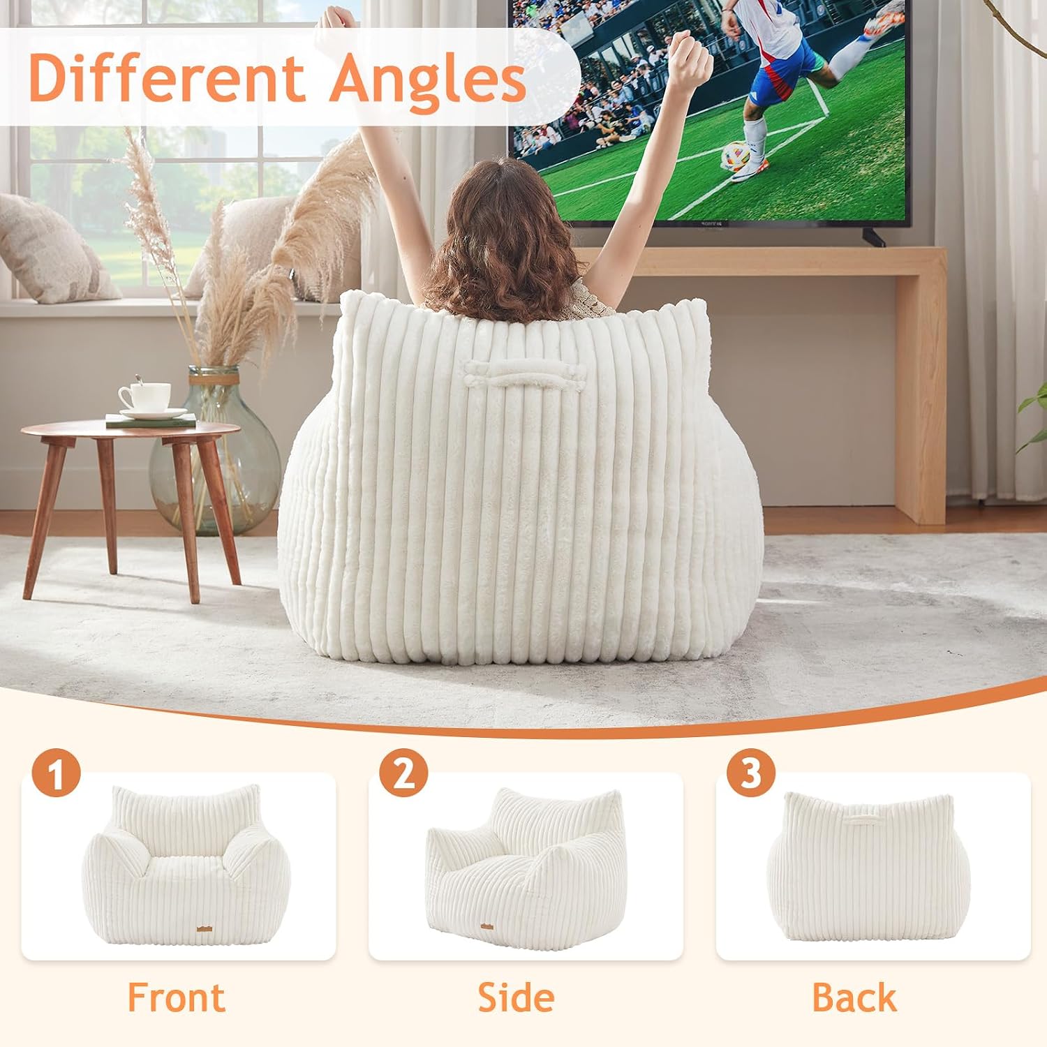 Giant Bean Bag Chairs for Adults Teens with Filling Large Fluffy Bean Bag Chair with Armrests Plush Comfy BeanBag Couch Sofa Chair for Bedroom Living Room Reading