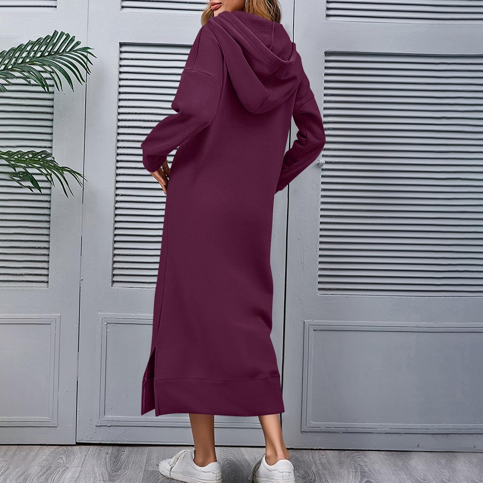 Robe longue à capuche pour femme, robe longue surdimensionnée avec cordon de serrage et poche