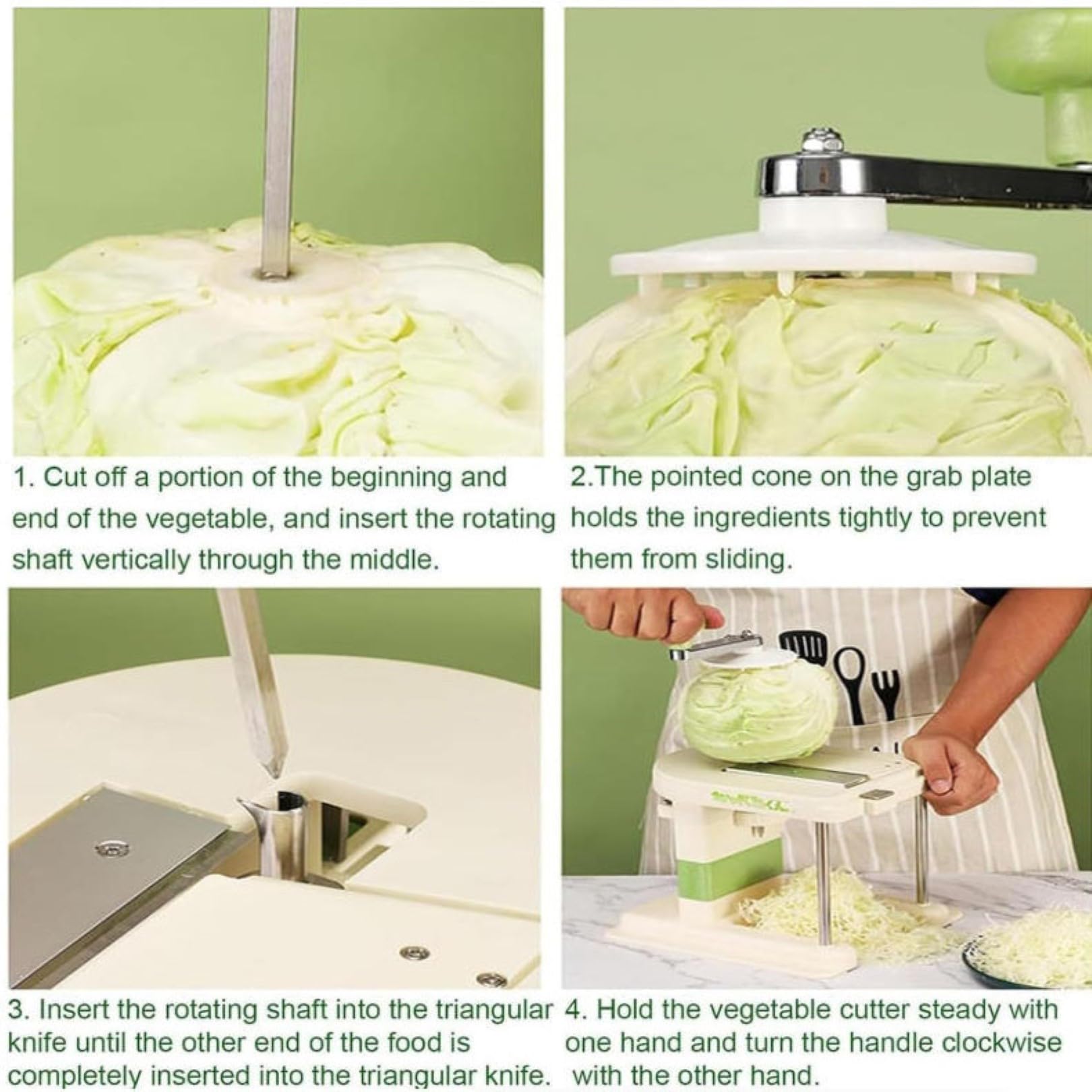Trituradora de repollo con 3 cuchillas de acero inoxidable, cortador manual de verduras para cortar rápidamente, herramienta de cocina eficiente para restaurantes, corta 5 kg en 5 minutos